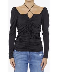 Ganni - Long-Sleeved Ruched Blouse - Lyst