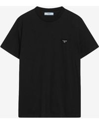 Prada - Triangle Logo Crewneck T-Shirt - Lyst