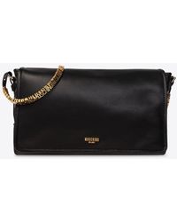 Moschino - Logo Plaque Leather Shoulder Bag - Lyst