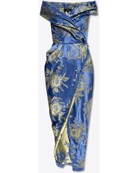 Etro - Off-Shoulders Satin Floral Midi Dress - Lyst