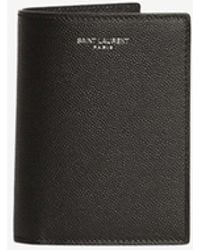 Saint Laurent - Stamped Logo Grained Leather Compact Wallet - Lyst