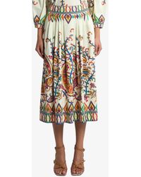 Etro - Floral Paisley Print Poplin Midi Skirt - Lyst