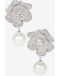 Self-Portrait - Crystal Flower Pearl Earrings - Lyst