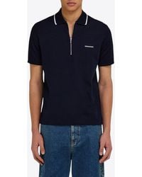 Ferragamo - Logo Embroidered Half-Zip Polo T-Shirt - Lyst
