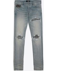 Amiri - Mx1 Distressed Leopard Panel Skinny Jeans - Lyst