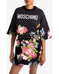 Moschino - Polka Dots And Floral Print Mini T-Shirt Dress - Lyst