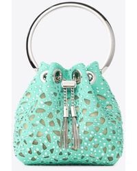 Jimmy Choo - Micro Bon Bon Crystal Suede Bucket Bag - Lyst