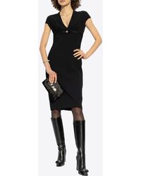 Versace - V-Neck Short Sleeved Midi Dress - Lyst