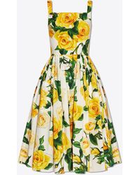 Dolce & Gabbana - Rose Print Sleeveless Midi Dress - Lyst