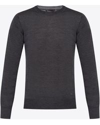 Emporio Armani - Logo Embroidered Wool Sweater - Lyst