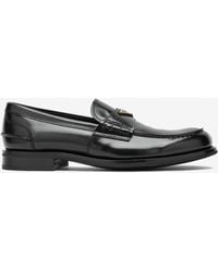 Prada - Triangle Logo Brushed Leather Loafers - Lyst