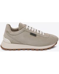 Brunello Cucinelli - Suede Low-Top Sneakers With Monili Tab - Lyst
