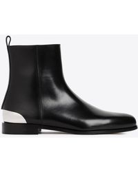 Alexander McQueen - Leather Ankle Boots With Metal Plaque - Lyst