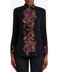 Etro - Printed Button-Up Silk Shirt - Lyst