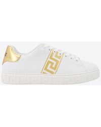 Versace - Greca-Embroidered Leather Sneakers - Lyst