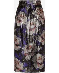Dolce & Gabbana - Floral Sequined Midi Skirt - Lyst