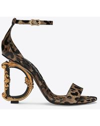 Dolce & Gabbana - Keira 105 Leopard Print Leather Dg Baroque Sandals - Lyst