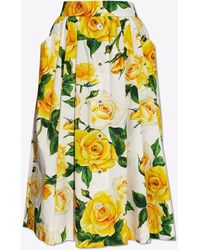 Dolce & Gabbana - Rose Print Pleated Midi Skirt - Lyst