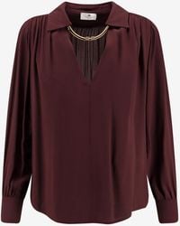 Elisabetta Franchi - Logo Metal Detail Collar Shirt - Lyst
