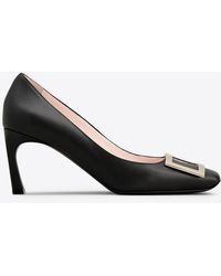 Roger Vivier - Trompette 70 Square-Buckle Leather Pumps - Lyst