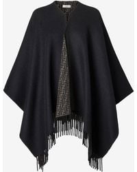 Fendi - Reversible Ff-Jacquard Fringed Cape - Lyst