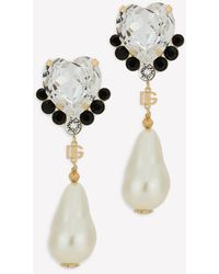 Dolce & Gabbana - Clip-On Crystal And Pearl Drop Earrings - Lyst