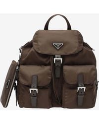 Prada - Triangle Logo Re-Nylon And Saffiano Backpack - Lyst