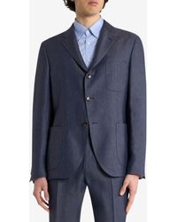 Etro - Single-Breasted Linen Jacket With Chevron-Motif - Lyst