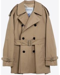 Burberry - Double-Breasted Short Gabardine Trench Coat - Lyst