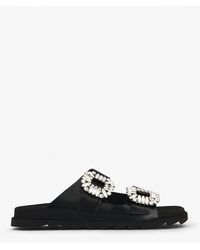 Roger Vivier - Slidy Viv' Crystal Buckle Leather Mules - Lyst
