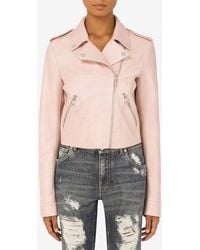 Dolce & Gabbana - Leather Biker Zip-Up Jacket - Lyst