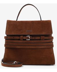 Moschino - Belted Suede Leather Top Handle Bag - Lyst
