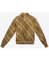 Burberry - Checked Zip-Up Bomber Jacket - Lyst