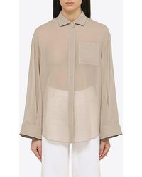 Brunello Cucinelli - Semi-Sheer Long-Sleeved Shirt With Shiny Cuff-Trim - Lyst