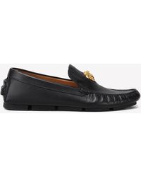 Versace - Logo Plaque Leather Loafers - Lyst