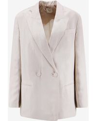 Alysi - Double-Breasted Linen Blend Blazer - Lyst