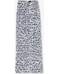 Balenciaga - Logo Print Wide Leg Pants - Lyst
