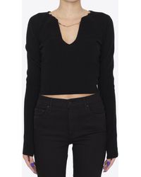 Alexander Wang - V-Neck Cropped Sweater With Nameplate Chain - Lyst