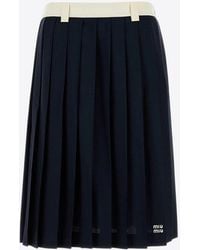 Miu Miu - Logo Embroidered Pleated Midi Skirt - Lyst