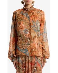 Etro - Paisley Print Silk Ruffled Blouse - Lyst