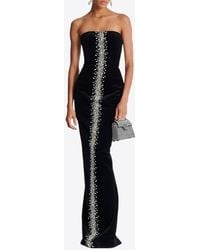 Balmain - Embellished Velvet Bustier Gown - Lyst