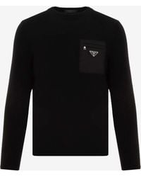 Prada - Logo Plaque Wool Sweater - Lyst