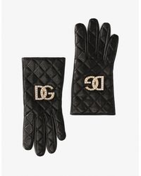 Dolce & Gabbana - Dg Logo Quilted Nappa Leather Gloves - Lyst
