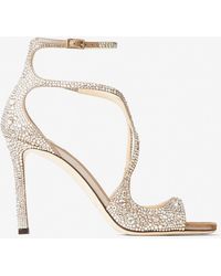 Jimmy Choo Leather Azia 95 Glitter-embellished Sandals in Silver
