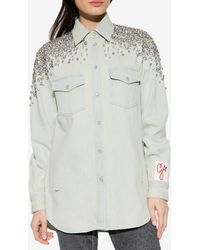 Golden Goose - Bleached Denim Shirt With Crystal Embellishments - Lyst