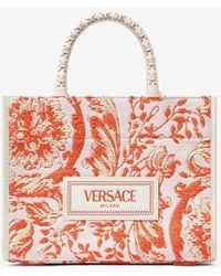 Versace - Small Barocco Athena Raffia Tote Bag - Lyst