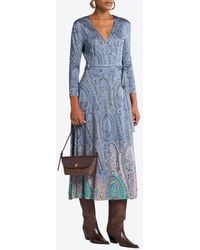 Etro - Paisley Print Midi Wrap Dress - Lyst