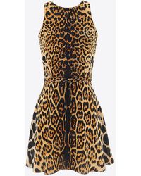 Saint Laurent - Leopard Print Mini Sleeveless Dress - Lyst