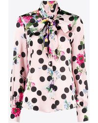 MSGM - Floral Print Polka Dot Shirt With Bow Detail - Lyst