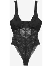 Versace - Black Satin And Lace Bodysuit - Lyst